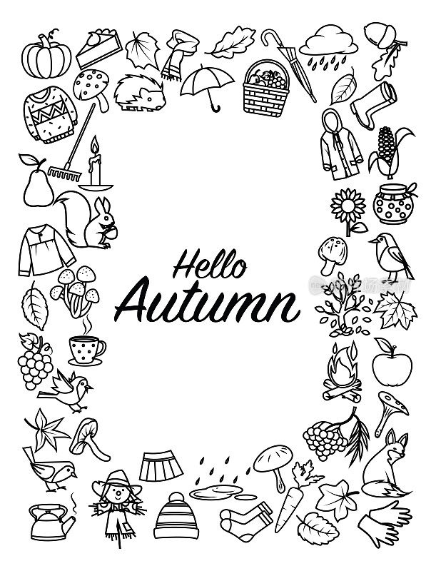 Hello Autumn Icons Set Sketch。